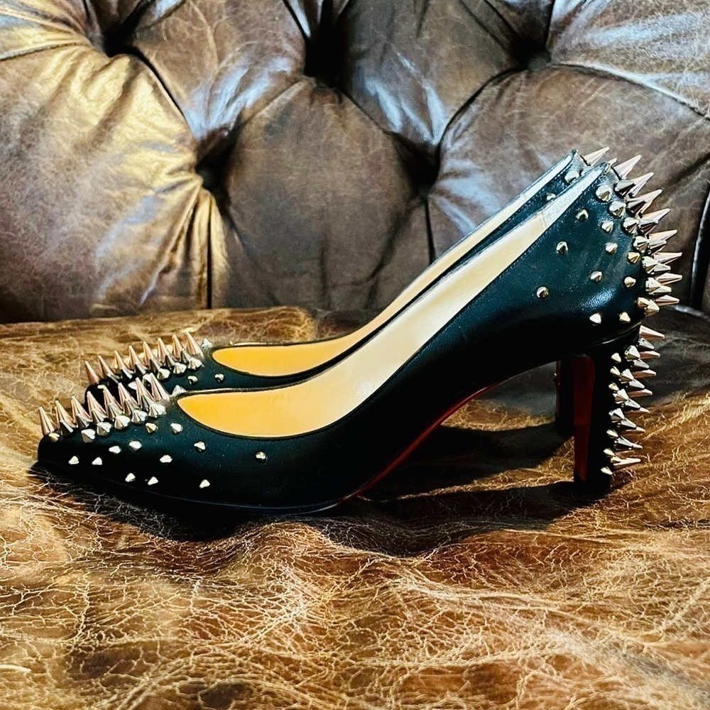 Christian Louboutin Dinosa multicolor spike 70mm black Napa leather pumps EU39.5 - Picture 3 of 10